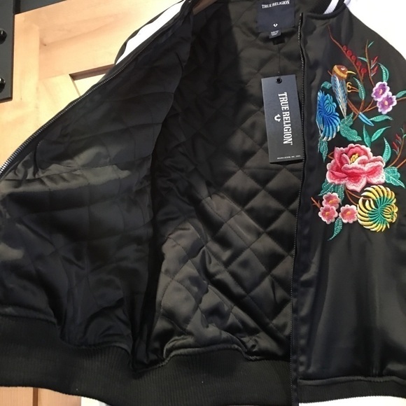 TRUE RELIGION Embroidered Satin Bomber Jacket Size XS - Picture 10 of 13